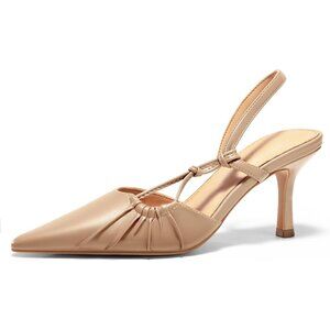 Women's Khaki Slingback Kitten Heels Closed Pointed Toe Pumps Party Dress Shoes